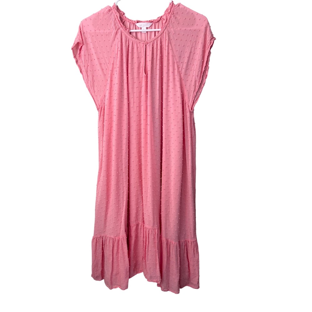 LC Lauren Conrad Pink Swiss Dot‎ Ruffle Neck Tiered Shift Dress XL